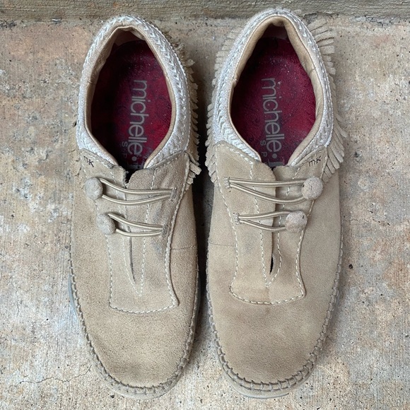 Michelle Womens 10 Beige Nude Mocassin Loafers Boho Southwestern - Picture 4 of 9